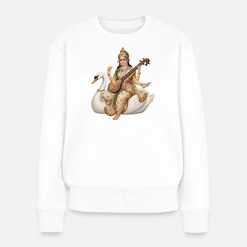 Saraswati au cygne avec du luth - Pull Premium bio Femme - blanc