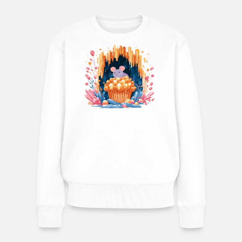 Kuschel-Maus im Popcorn-Krater - Frauen Premium Bio Pullover - Weiß
