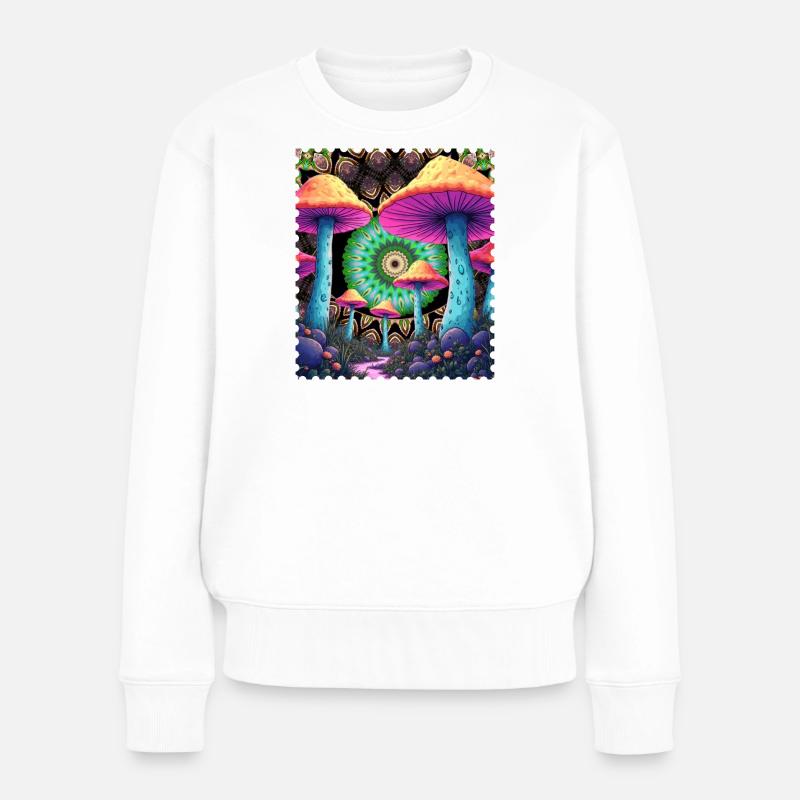 Champignons psychédéliques dans la forêt de mandala - Pull Premium bio Femme - blanc