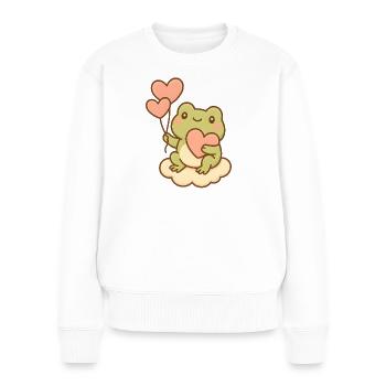 Kawaii Frosch mit Herzballons – Cute Frog Art - Frauen Premium Bio Pullover - Weiß - Vorne - Julia (174cm)