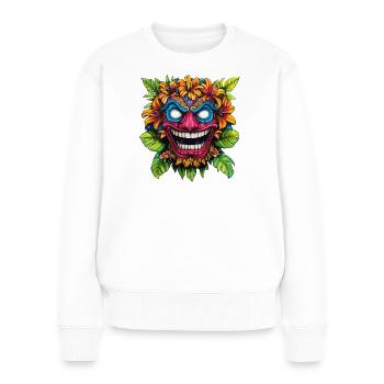 Tiki-Blütenmaske Farbexplosion - Frauen Premium Bio Pullover - Weiß - Vorne - Julia (174cm)