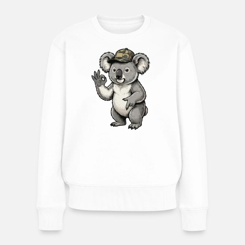 Koala im Tarnhut - Frauen Premium Bio Pullover - Weiß