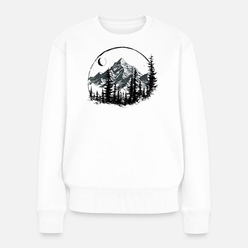 Bergsilhouette mit Kiefern - Frauen Premium Bio Pullover - Weiß