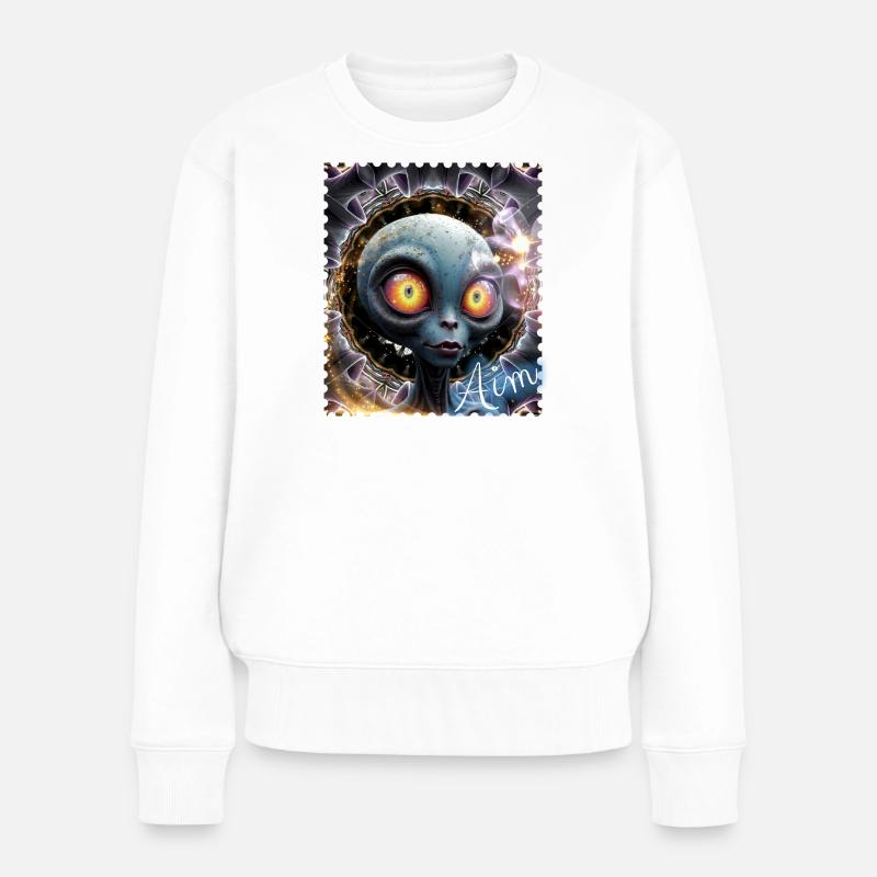 Alienaugen im Nebelkreis - Frauen Premium Bio Pullover - Weiß