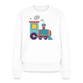 Bunte Spielzeug-Dampflok-Illustration - Frauen Premium Bio Pullover - Weiß - Vorne - Julia (174cm)