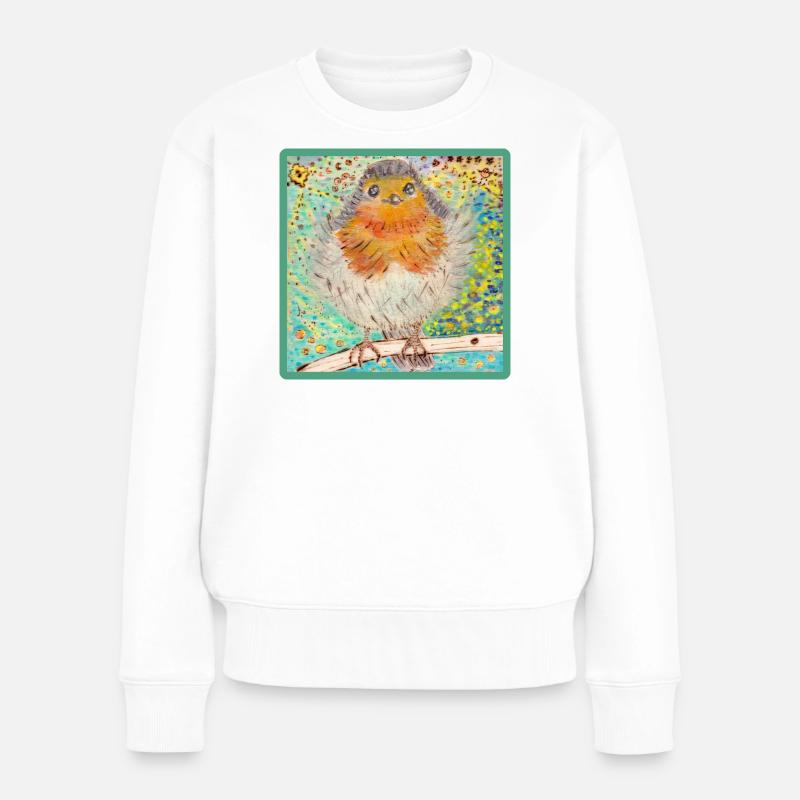 Rotkehlchen /Robin - Frauen Premium Bio Pullover - Weiß