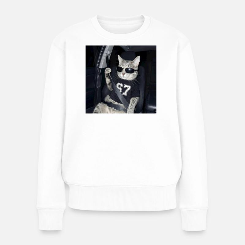 Cat Wearing Sunglasses Gen Alpha Funny Six Seven  - Frauen Premium Bio Pullover - Weiß