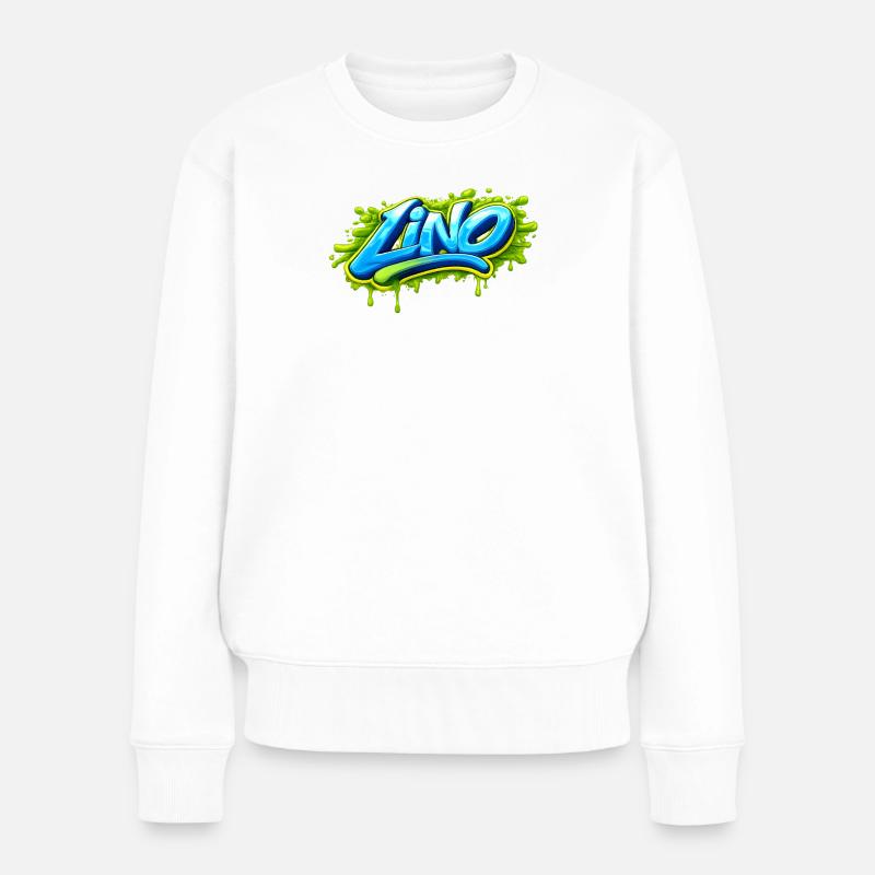 GRAFFITI-NAME LINO FÜR PERFEKTES GESCHENK DRUCKBAR - Frauen Premium Bio Pullover - Weiß