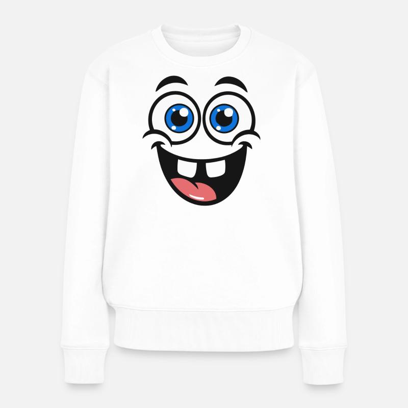 Freches Cartoon face – Ein Auge & Zunge raus - Frauen Premium Bio Pullover - Weiß