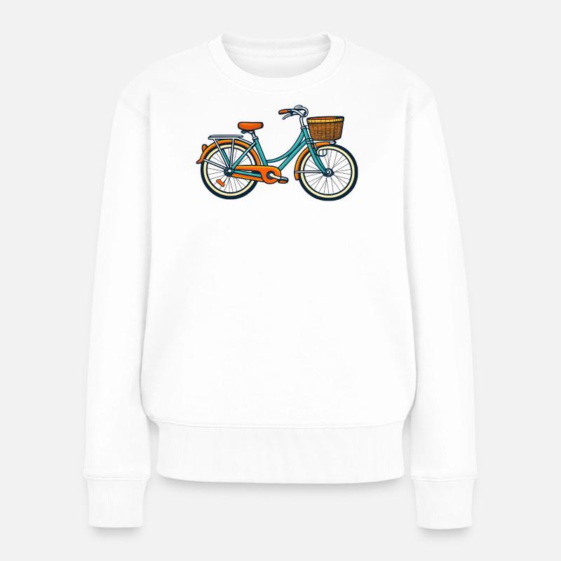 Vintage Fahrrad mit Körbchen - Frauen Premium Bio Pullover - Weiß