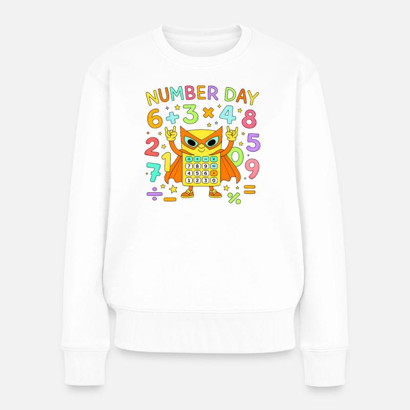 Nummer Tag Mathematik-Katzenrechner Held - Frauen Premium Bio Pullover - Weiß