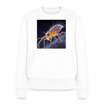 Puce transparente – Art macro des insectes dorés - Pull Premium bio Femme - blanc - Devant - Julia (174cm)