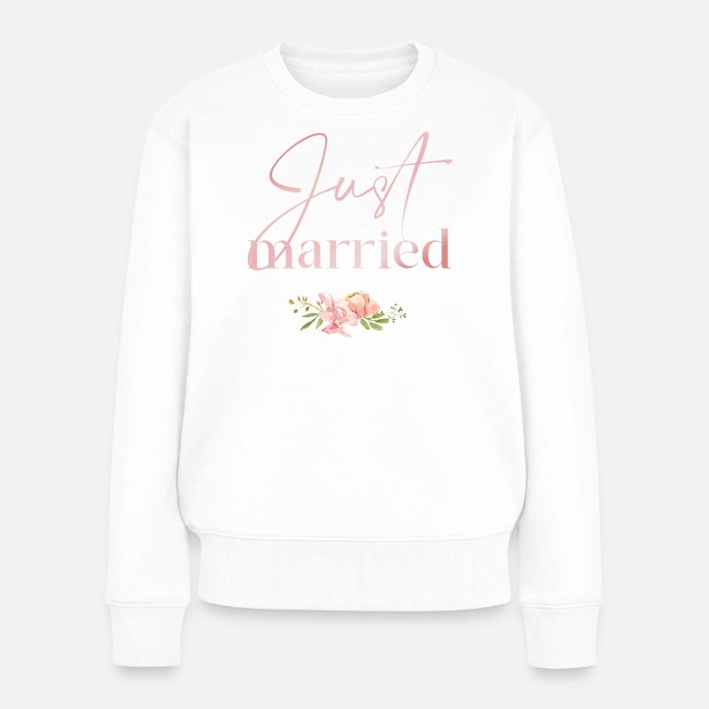 Gerade verheiratet Floral Rosée - Frauen Premium Bio Pullover - Weiß