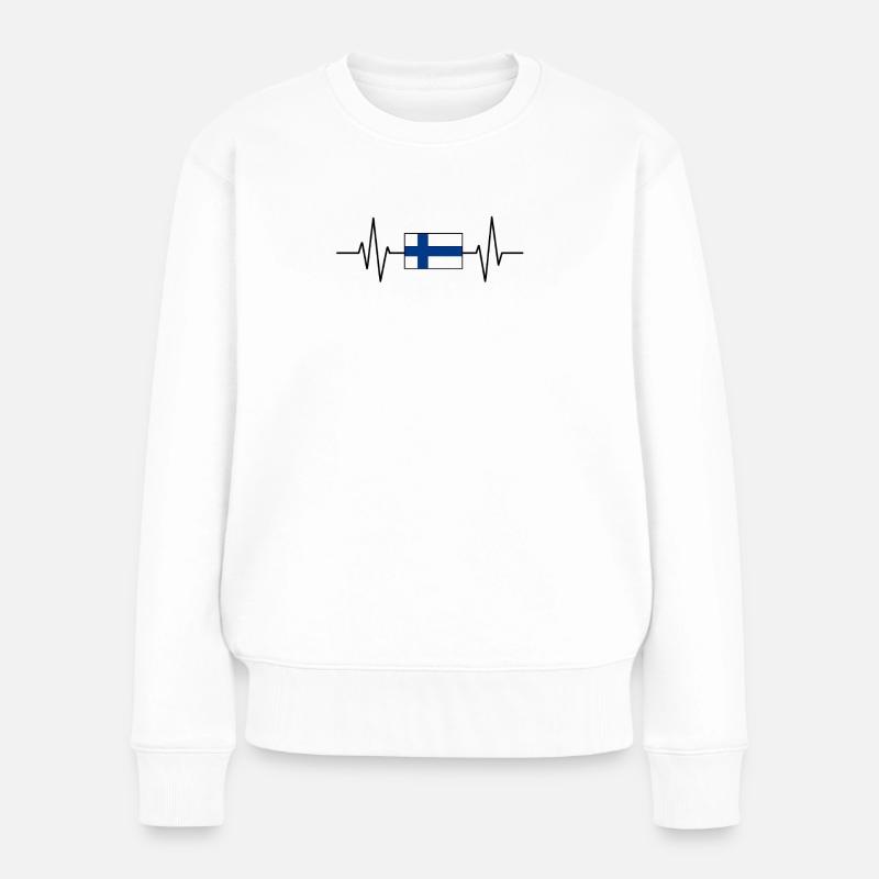 Drapeau finlandais en un battement de cœur - Pull Premium bio Femme - blanc