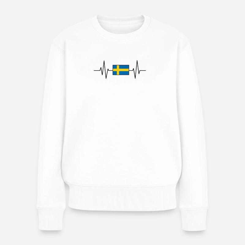Schwedenflagge Herzschlag - Frauen Premium Bio Pullover - Weiß