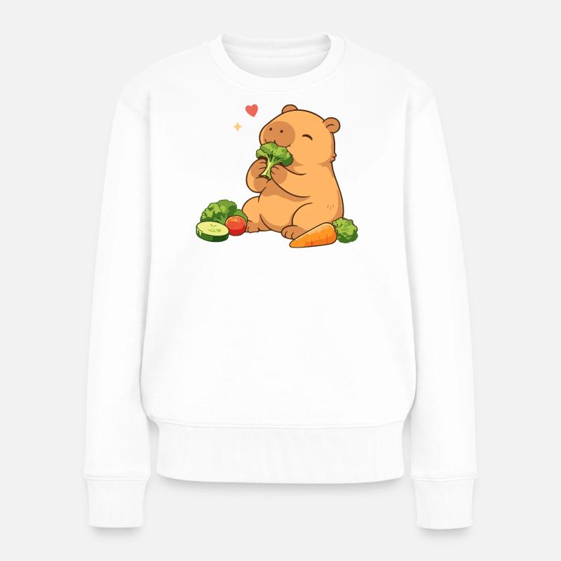 Capybara liebt Gemüse – entspannt & niedlich - Frauen Premium Bio Pullover - Weiß