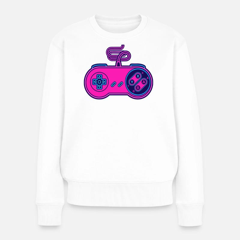 Retro-Pink-Neon-Controller - Frauen Premium Bio Pullover - Weiß