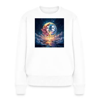 Dualité lunaire en amour - Pull Premium bio Femme - blanc - Devant - Julia (174cm)