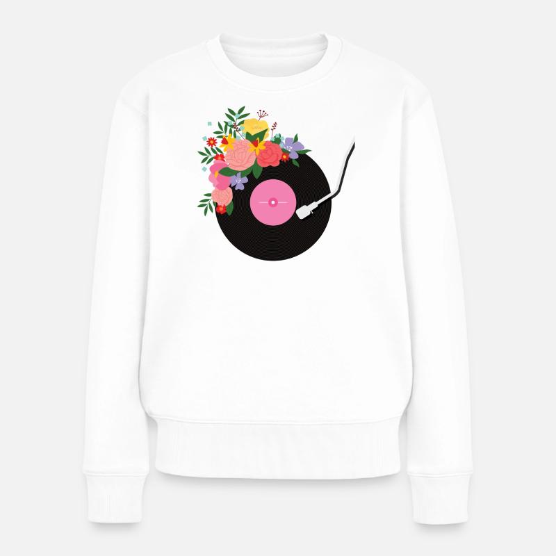 Blumige Schallplatte - Frauen Premium Bio Pullover - Weiß