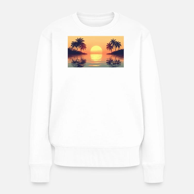 Sonnenuntergang auf Tropeninsel - Frauen Premium Bio Pullover - Weiß