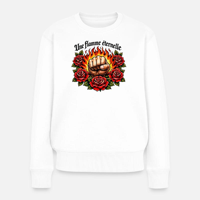 Flammende Faust und Rosen - Frauen Premium Bio Pullover - Weiß