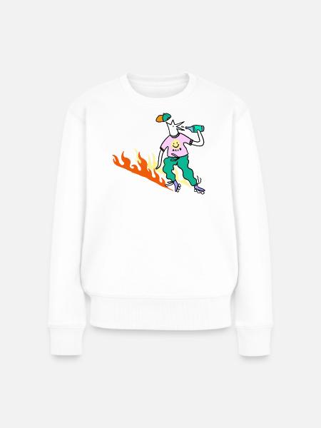 Roller_Skater_on_fire - Frauen Premium Bio Pullover - Weiß
