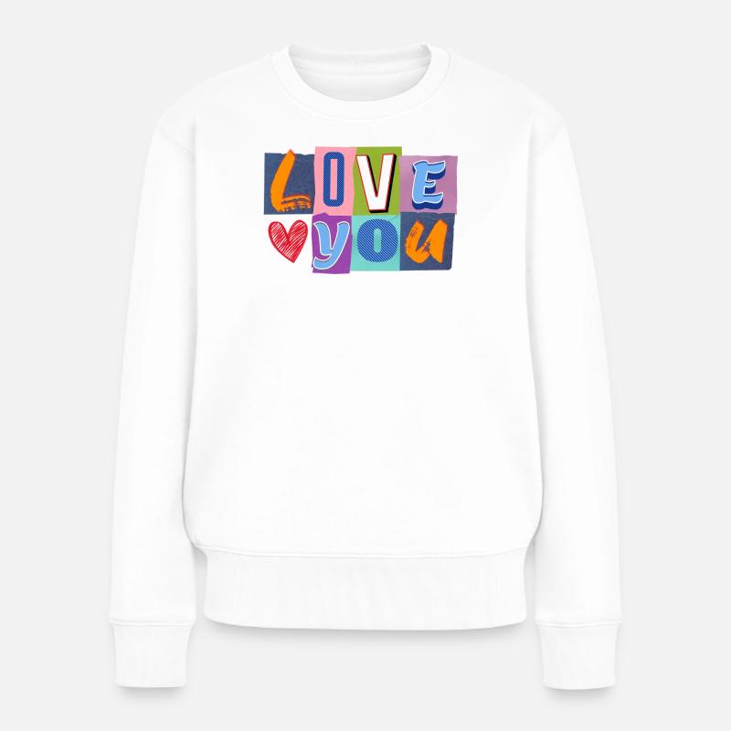 Liebe in Bunt-Collage - Frauen Premium Bio Pullover - Weiß