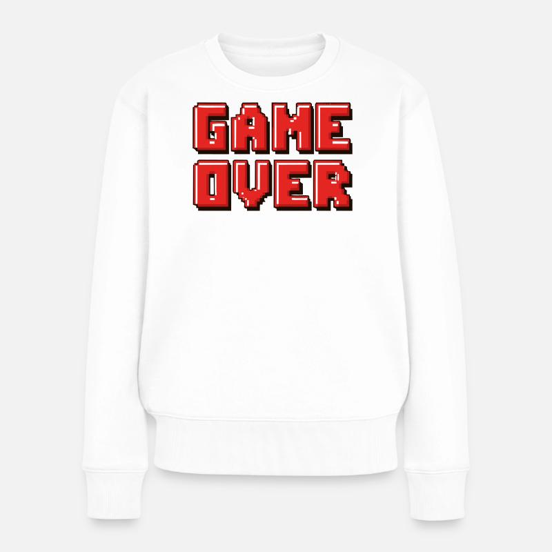 Pixel Game Over Retro-Banner - Frauen Premium Bio Pullover - Weiß