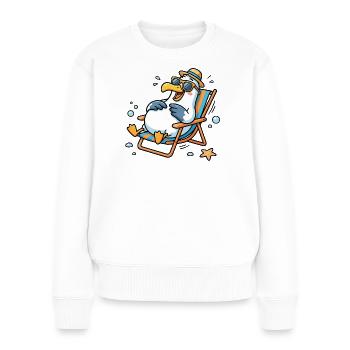 Relaxte Möwe am Strand - Frauen Premium Bio Pullover - Weiß - Vorne - Julia (174cm)