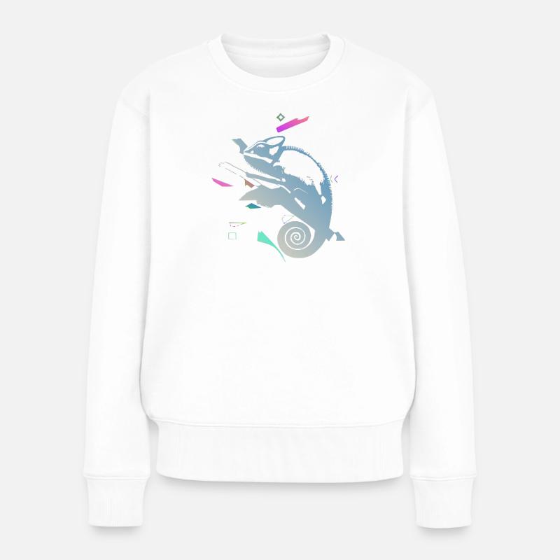 Spiralchamäleon im Neongradienten - Frauen Premium Bio Pullover - Weiß