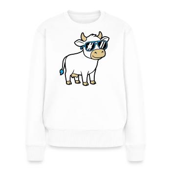 Coole Kuh Sonnenbrille Lässig Vektor - Frauen Premium Bio Pullover - Weiß - Vorne - Julia (174cm)