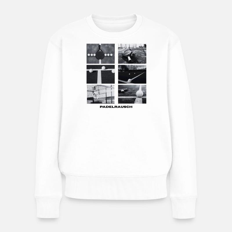 Padelrausch Collage BW - Frauen Premium Bio Pullover - Weiß