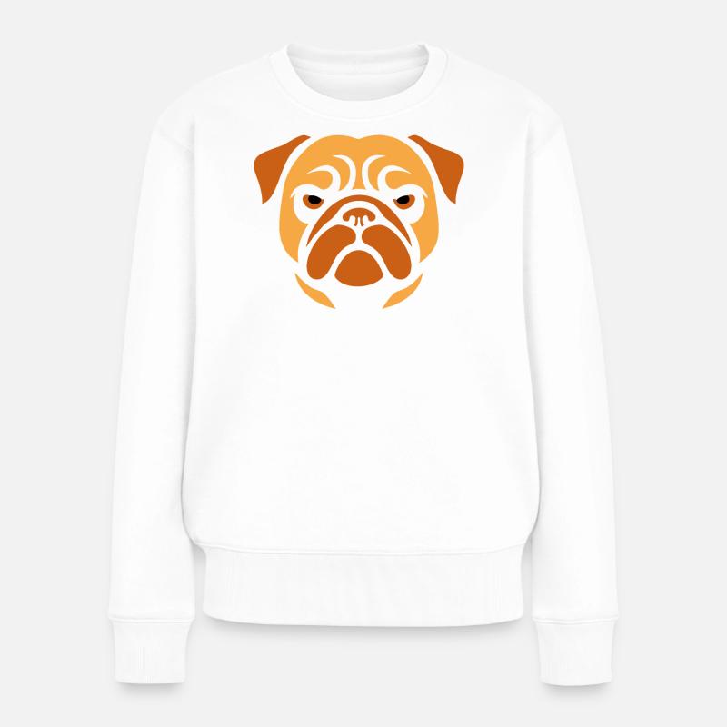 Mops , Hundekopf - Frauen Premium Bio Pullover - Weiß