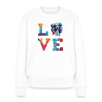 Farbenfrohes Pudel-Pop-Art-Liebes-Hundeliebhaber-Design - Frauen Premium Bio Pullover - Weiß - Vorne - Julia (174cm)