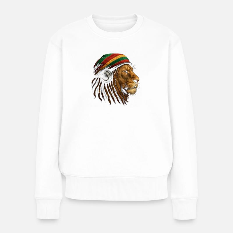 Lion avec un casque rastafari - Pull Premium bio Femme - blanc