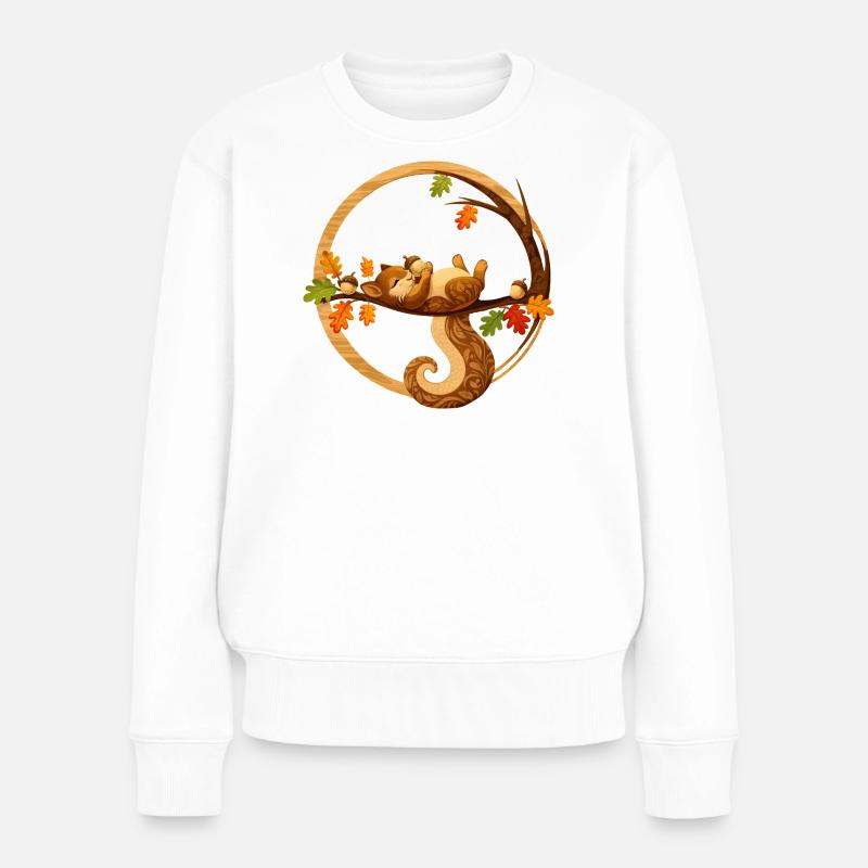 Écureuil endormi dans le cercle d’automne - Pull Premium bio Femme - blanc