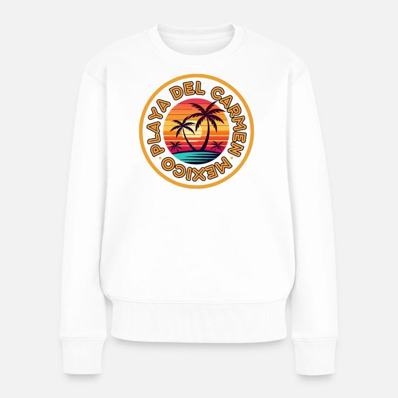 Sunset Palm Circle: Playa del Carmen Mexiko - Frauen Premium Bio Pullover - Weiß