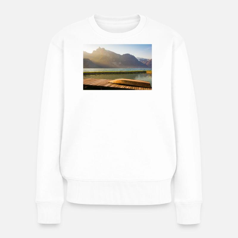 Morgen am Bergsee - Frauen Premium Bio Pullover - Weiß