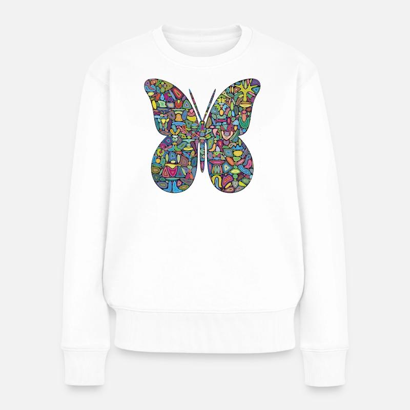 Farbspektakel-Schmetterling - Frauen Premium Bio Pullover - Weiß