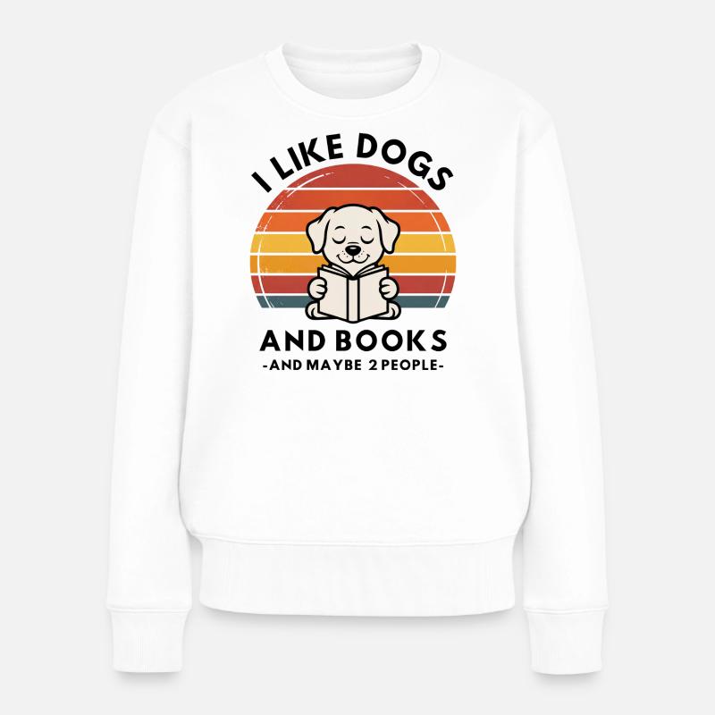 Ich mag Hunde und Bücher - Frauen Premium Bio Pullover - Weiß