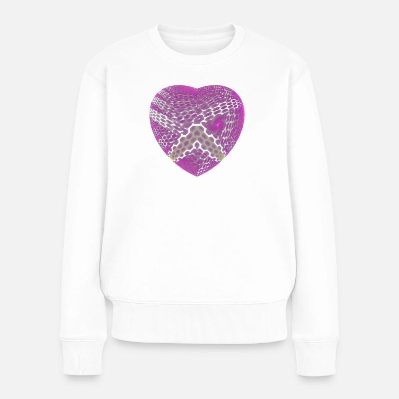 Lila Herz mit Hexagon-Pfeil - Frauen Premium Bio Pullover - Weiß