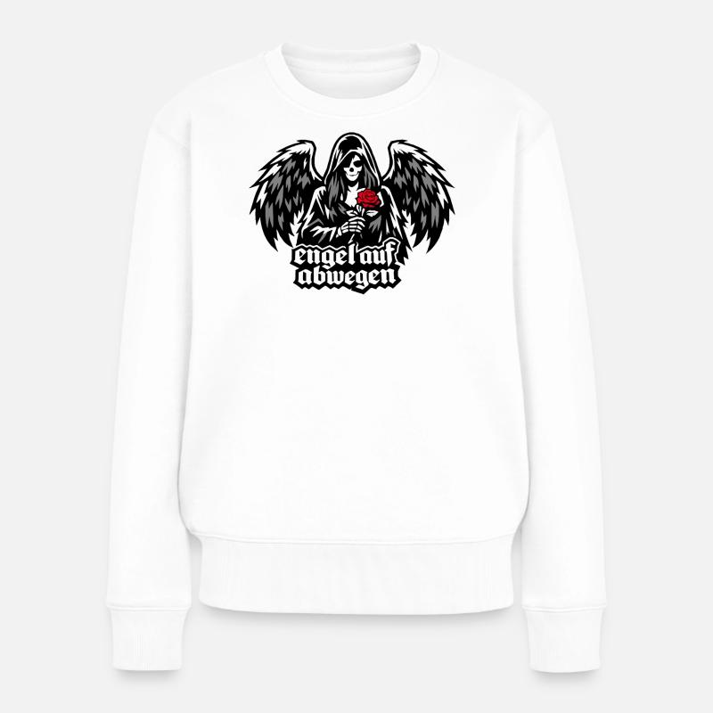 Engel auf Abwegen mit Rose "Todesengel" - Frauen Premium Bio Pullover - Weiß
