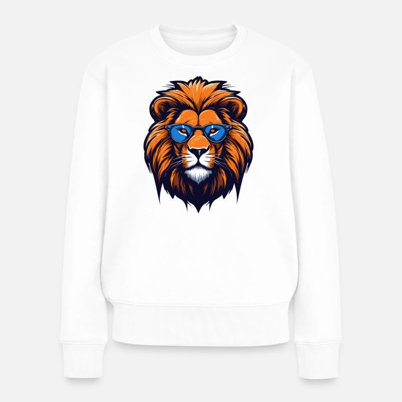 Löwe mit blauer Brille - Pop Art - Frauen Premium Bio Pullover - Weiß