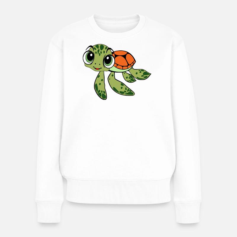 Caricature joyeuse de la Tortue - Pull Premium bio Femme - blanc