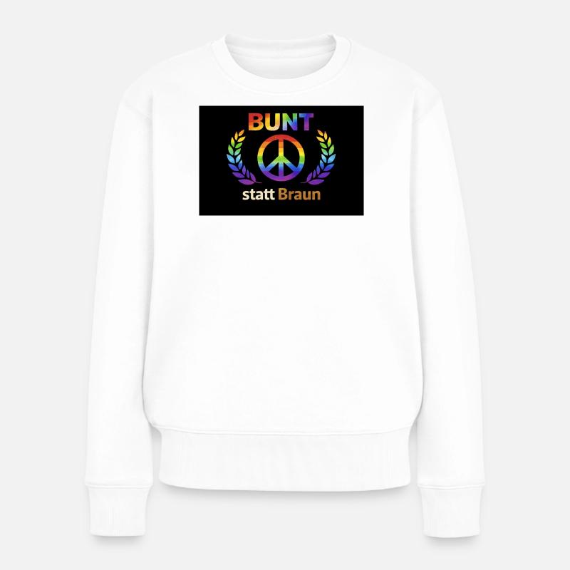 BUNT statt Braun Regenbogenlogo - Frauen Premium Bio Pullover - Weiß