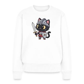 Niedliche bewaffnete Ritterkatze - Frauen Premium Bio Pullover - Weiß - Vorne - Julia (174cm)