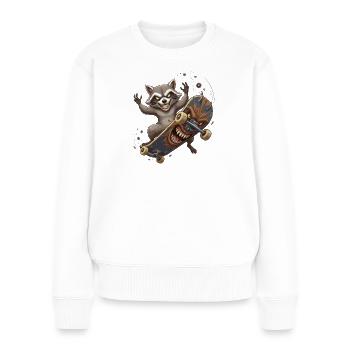 Predatory raccoon on skateboard - Women's Premium Organic Jumper - white - Front - Julia (174cm)