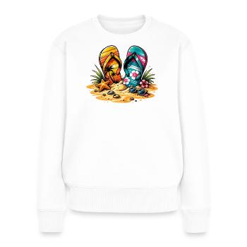 Flip Flops am Strand Illustration - Frauen Premium Bio Pullover - Weiß - Vorne - Julia (174cm)