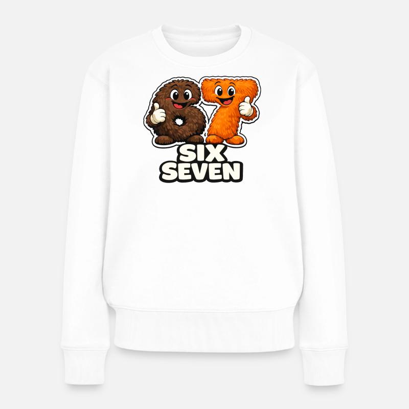 67 Six Seven Meme Affe Viral Trend - Frauen Premium Bio Pullover - Weiß