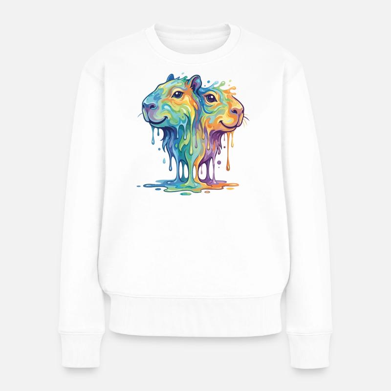Schmelzende Regenbogen Capybara - Wasserschein - Frauen Premium Bio Pullover - Weiß
